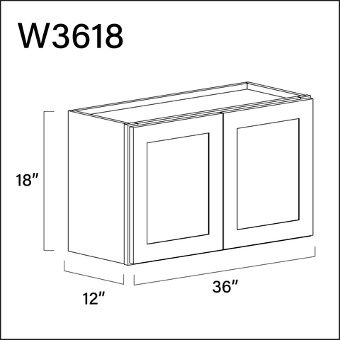 White Shaker Double Door Wall Cabinet - 36" W x 18" H x 12" D