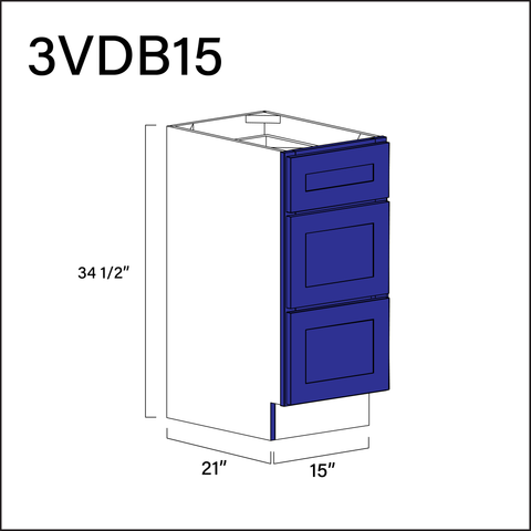 Royal Blue Shaker Vanity 3-Drawer Storage Cabinet - 15" W x 34.5" H x 21" D