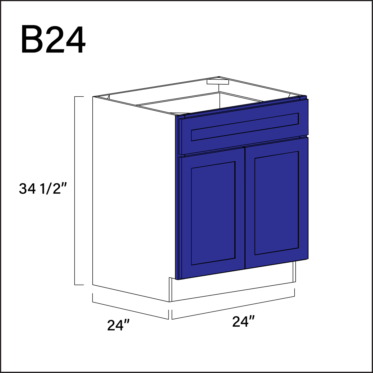 Blue Shaker 1 Drawer 2 Door Kitchen Base Cabinet - 24" W x 34.5" H x 24" D