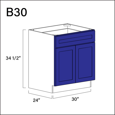 Blue Shaker 1 Drawer 2 Door Kitchen Base Cabinet - 30" W x 34.5" H x 24" D