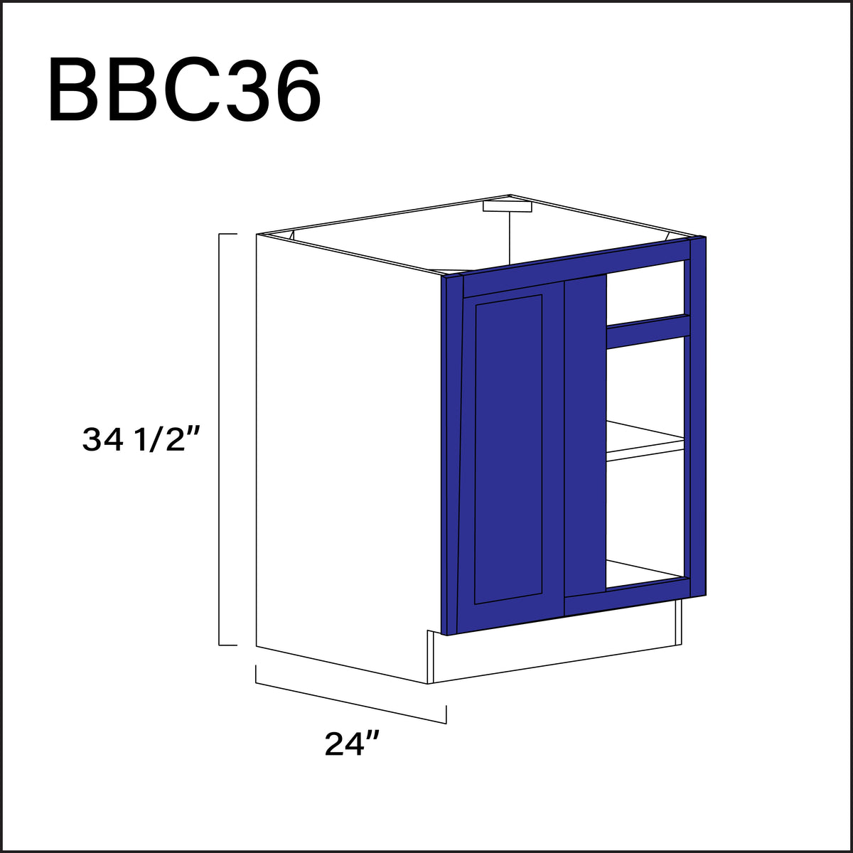 Blue Shaker Base Blind Corner Cabinet - 27" W x 34.5" H x 24" D