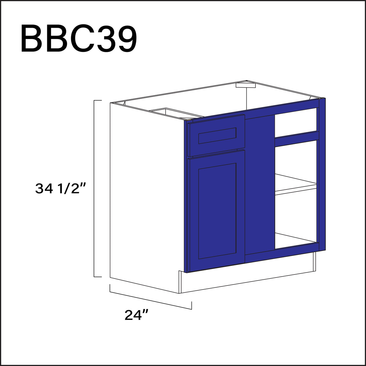 Royal Blue Shaker Base Blind Corner Cabinet - 36" W x 34.5" H x 24" D