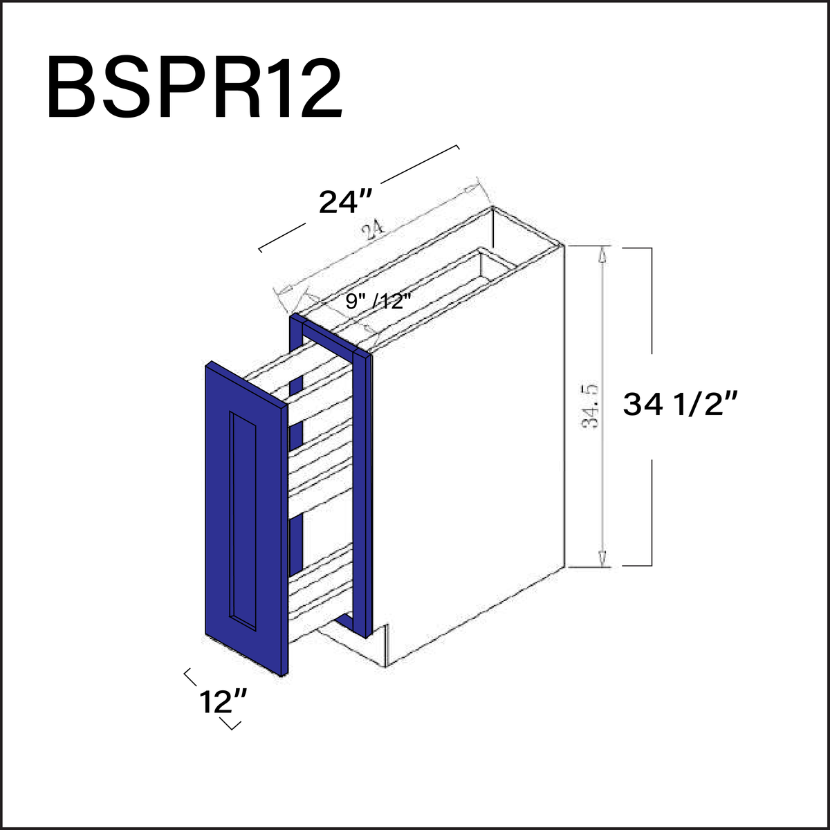 Royal Blue Shaker Base Spice Rack Cabinet - 12" W x 34.5" H x 24" D