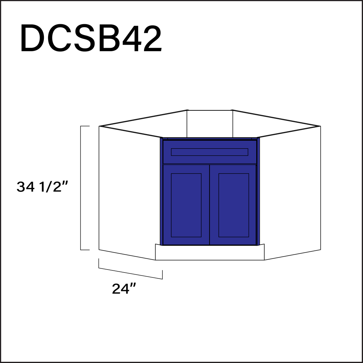 Royal Blue Shaker Diagonal Sink Base Kitchen Cabinet - 42" W x 34.5" H x 24" D