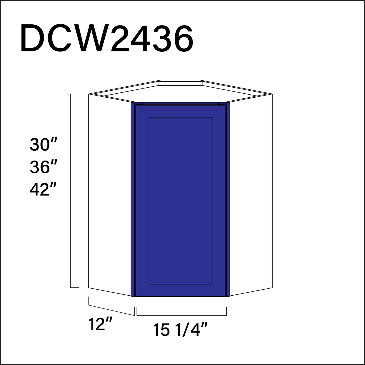 Blue Shaker Diagonal Wall Corner Cabinet - 24" W x 36" H x 12" D