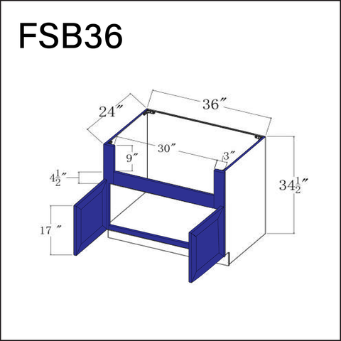 Royal Blue Shaker Farmer Sink Base Kitchen Cabinet - 36" W x 34.5" H x 24" D