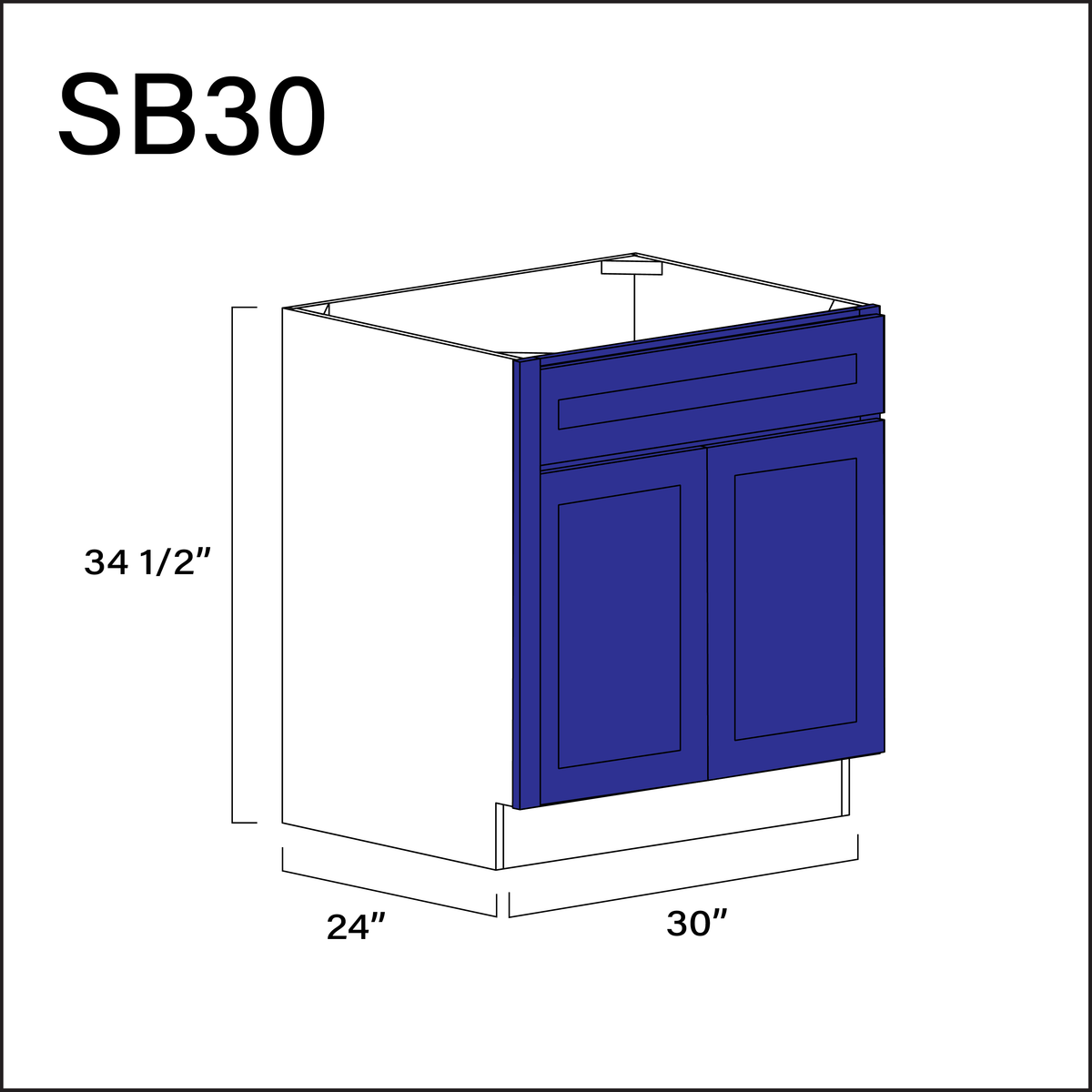 Royal Blue Shaker Sink Base Kitchen Cabinet - 30" W x 34.5" H x 24" D