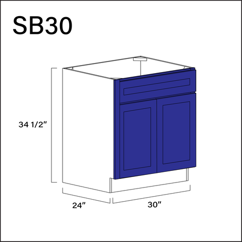 Royal Blue Shaker Sink Base Kitchen Cabinet - 30" W x 34.5" H x 24" D