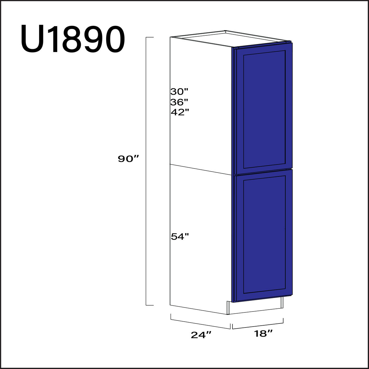 Royal Blue Shaker Single Door Pantry Cabinet - 18" W x 90" H x 24" D