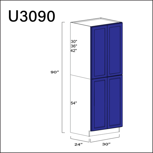 Blue Shaker Double Door Pantry Cabinet - 30" W x 90" H x 24" D