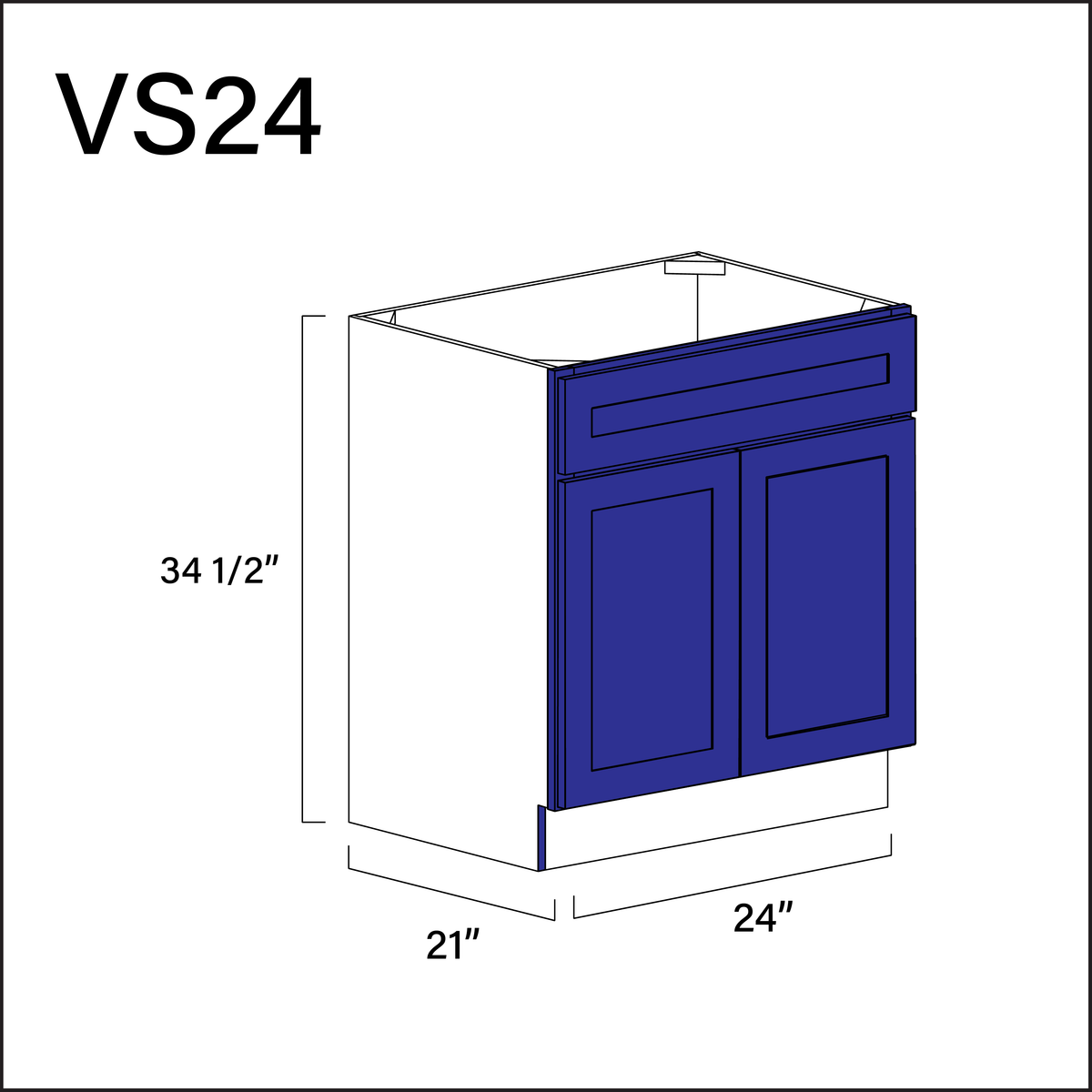 Royal Blue Shaker Vanity Sink Base Cabinet - 24" W x 34.5" H x 21" D