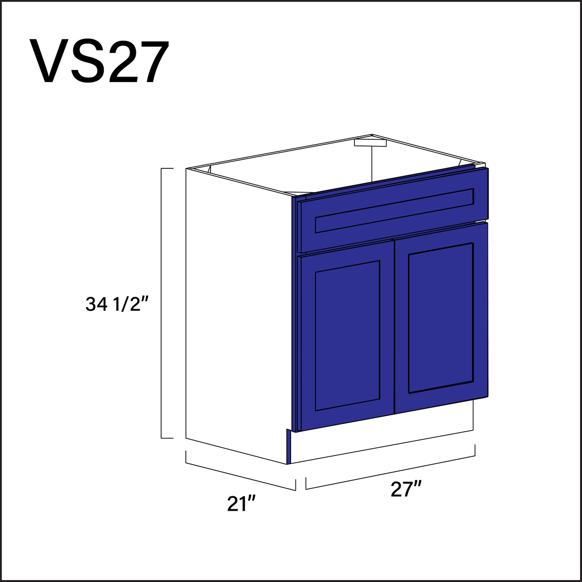 Blue Shaker Vanity Sink Base Cabinet - 27" W x 34.5" H x 21" D