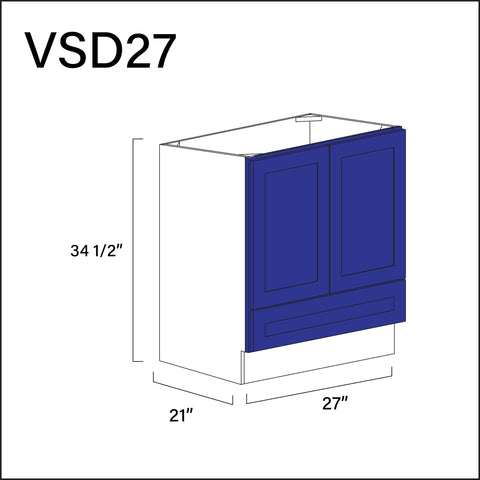 Royal Blue Shaker Bottom Drawer Vanity Sink Base Cabinet - 27" W x 34.5" H x 21" D