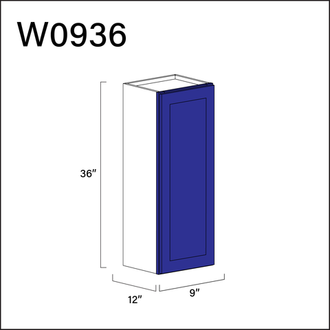 Royal Blue Shaker Single Door Wall Cabinet - 9" W x 36" H x 12" D