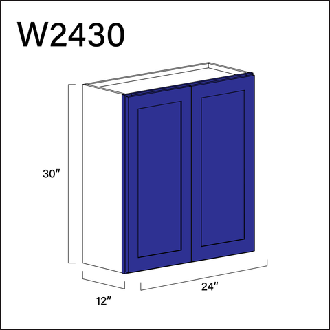 Royal Blue Shaker Double Door Wall Cabinet - 24" W x 30" H x 12" D