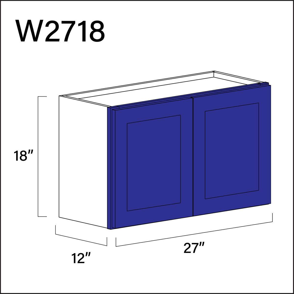 Royal Blue Shaker Double Door Wall Cabinet - 27" W x 18" H x 12" D