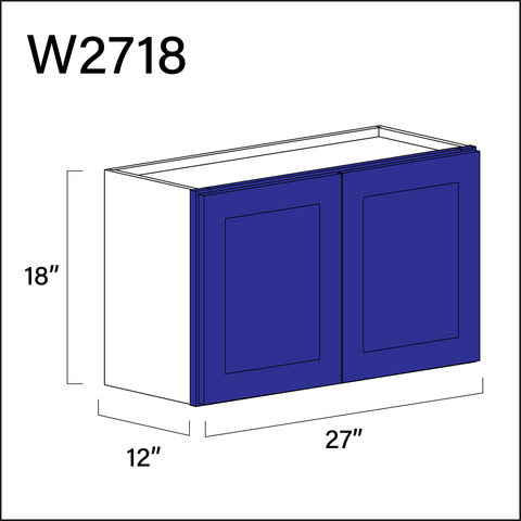 Royal Blue Shaker Double Door Wall Cabinet - 27" W x 18" H x 12" D