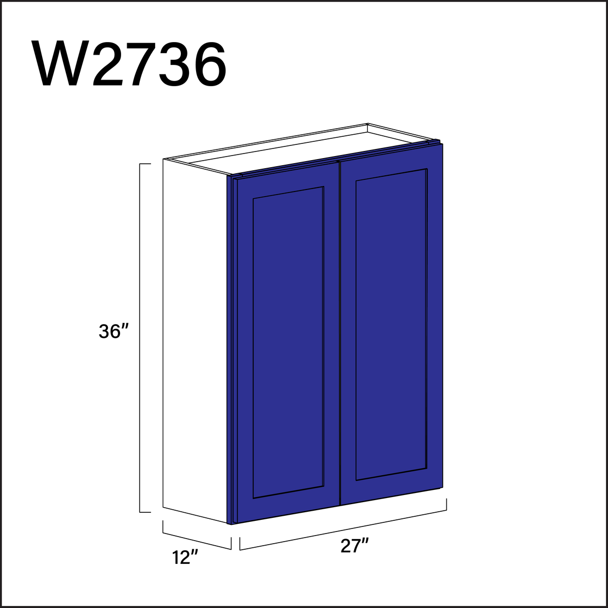 Blue Shaker Double Door Wall Cabinet - 27" W x 36" H x 12" D