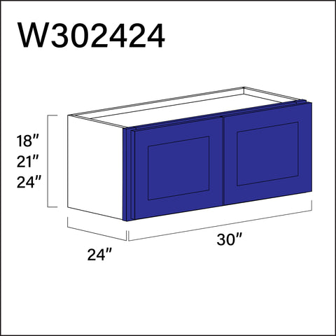Blue Shaker Wall Bridge Double Door Cabinet - 30" W x 24" H x 24" D