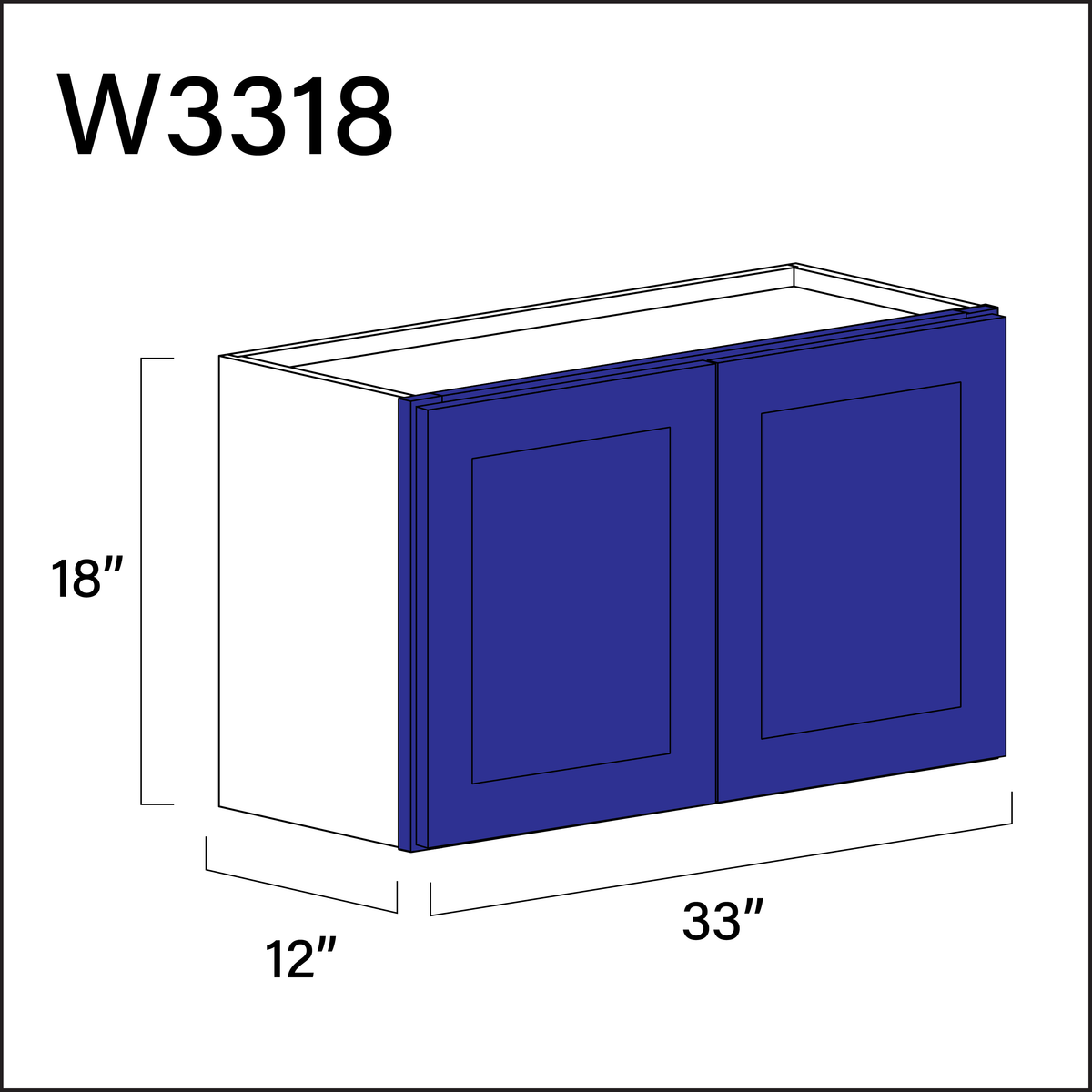 Blue Shaker Double Door Wall Cabinet - 33" W x 18" H x 12" D