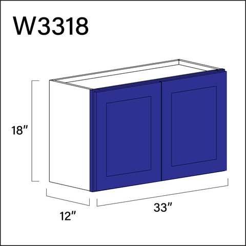 Blue Shaker Double Door Wall Cabinet - 33" W x 18" H x 12" D