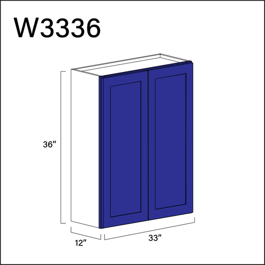 Royal Blue Shaker Double Door Wall Cabinet - 33" W x 36" H x 12" D