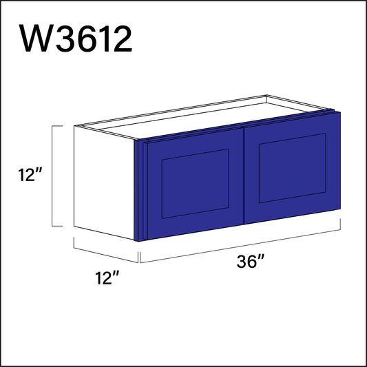 Royal Blue Shaker Double Door Wall Cabinet - 36" W x 12" H x 12" D