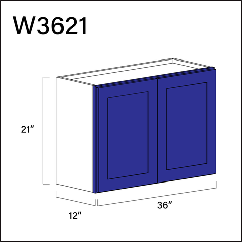 Royal Blue Shaker Double Door Wall Cabinet - 36" W x 21" H x 12" D