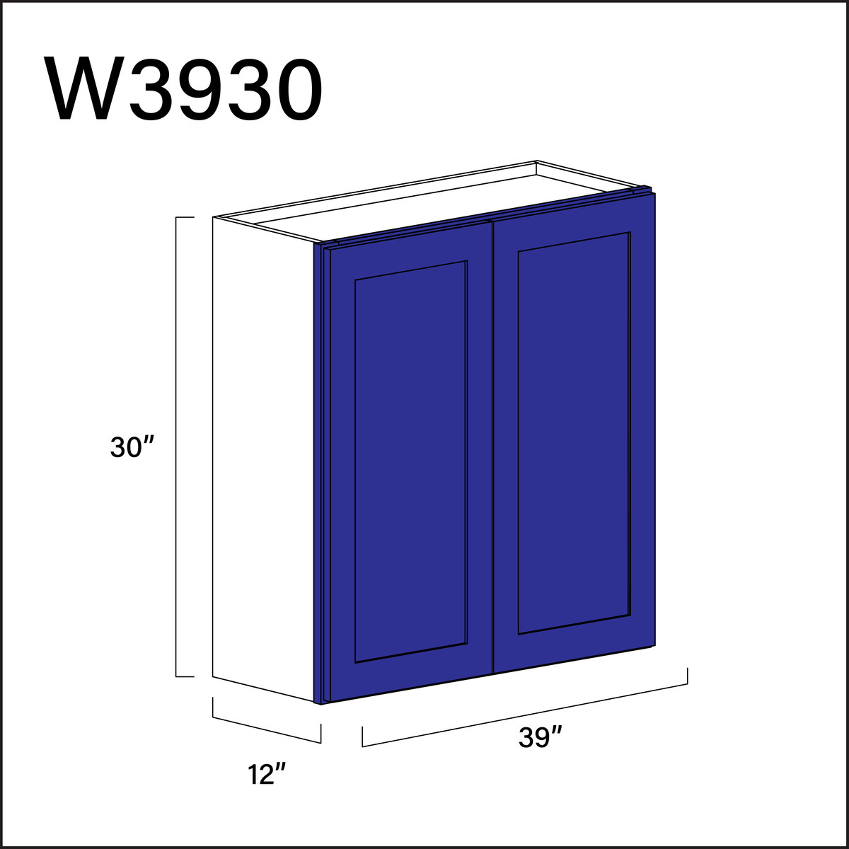 Blue Shaker Double Door Wall Cabinet - 39" W x 30" H x 12" D