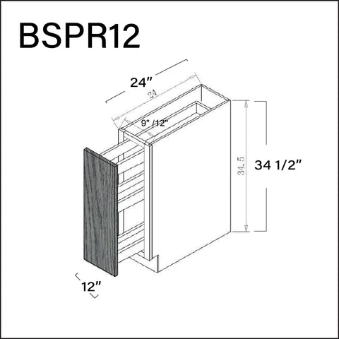 Textured Gray Frameless Base Spice Rack Cabinet - 12" W x 34.5" H x 24" D