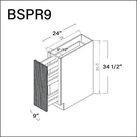 Textured Gray Frameless Base Spice Rack Cabinet - 9" W x 34.5" H x 24" D