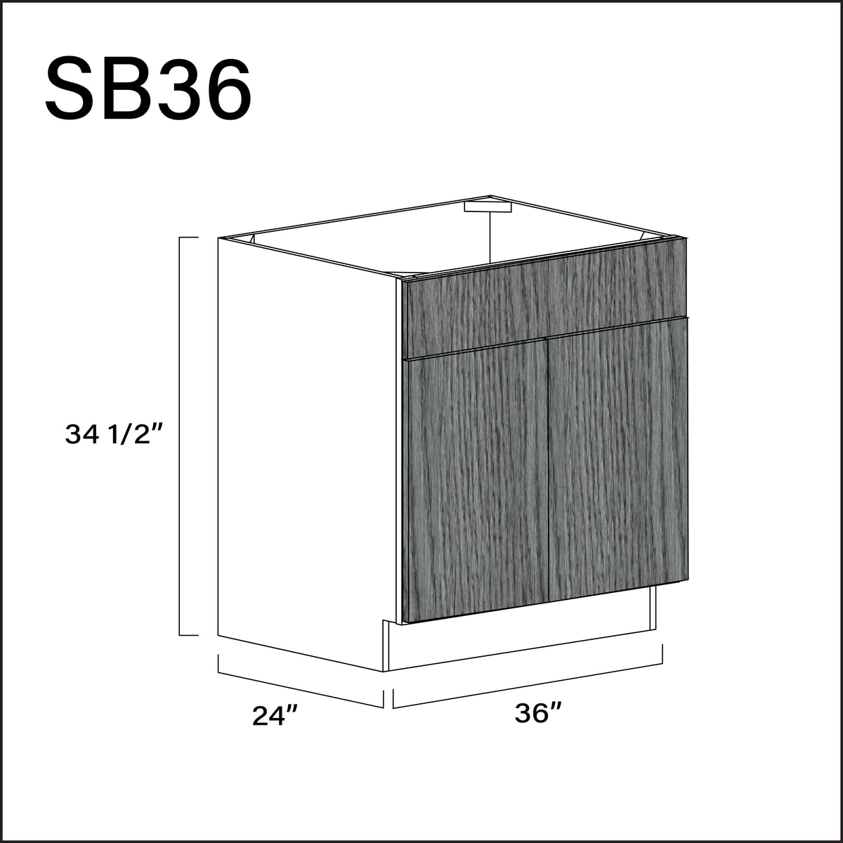 Textured Gray Frameless Sink Base Kitchen Cabinet - 36" W x 34.5" H x 24" D