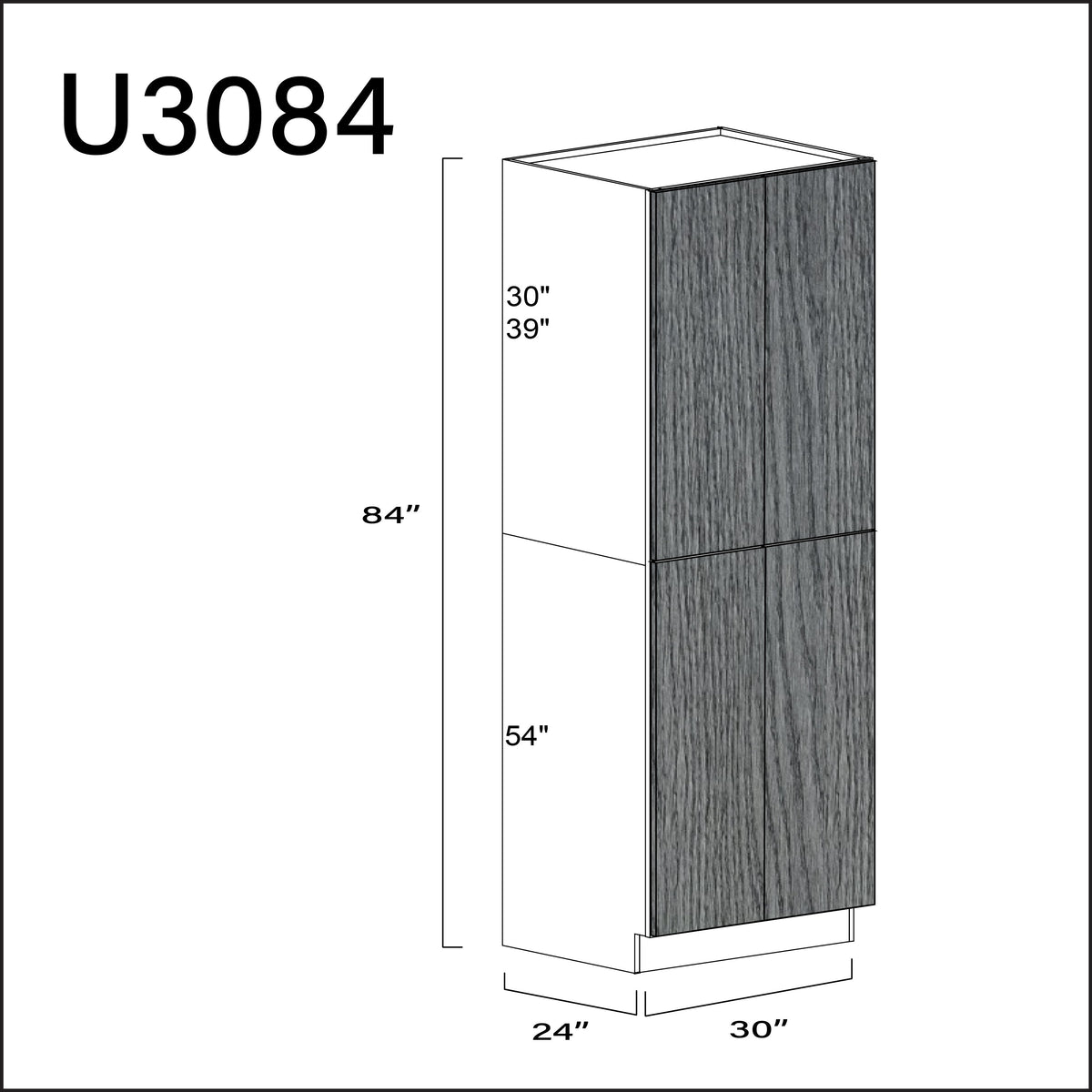 Textured Gray Frameless Double Door Pantry Cabinet - 30" W x 84" H x 24" D