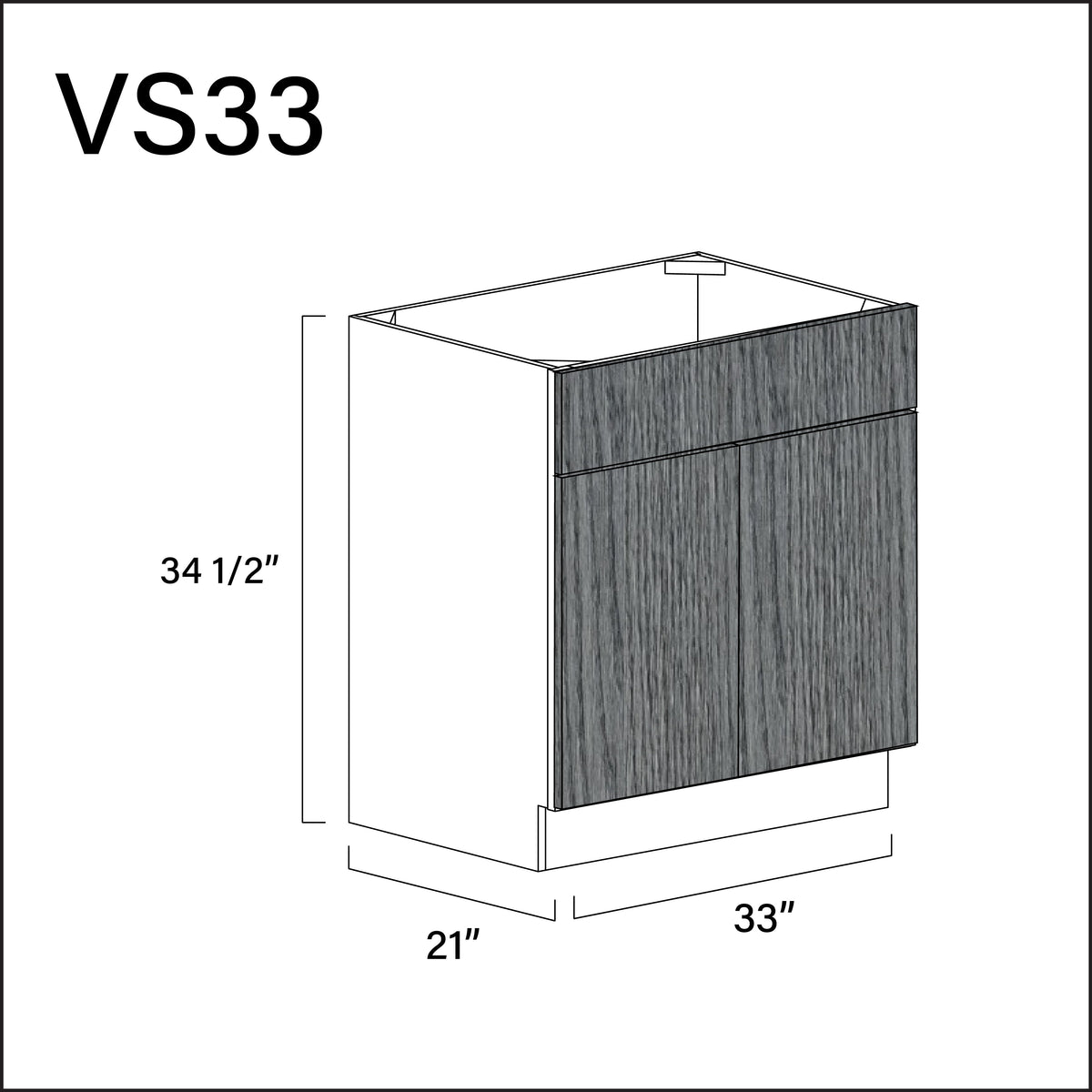 Textured Gray Frameless Vanity Sink Base Cabinet - 33" W x 34.5" H x 21" D