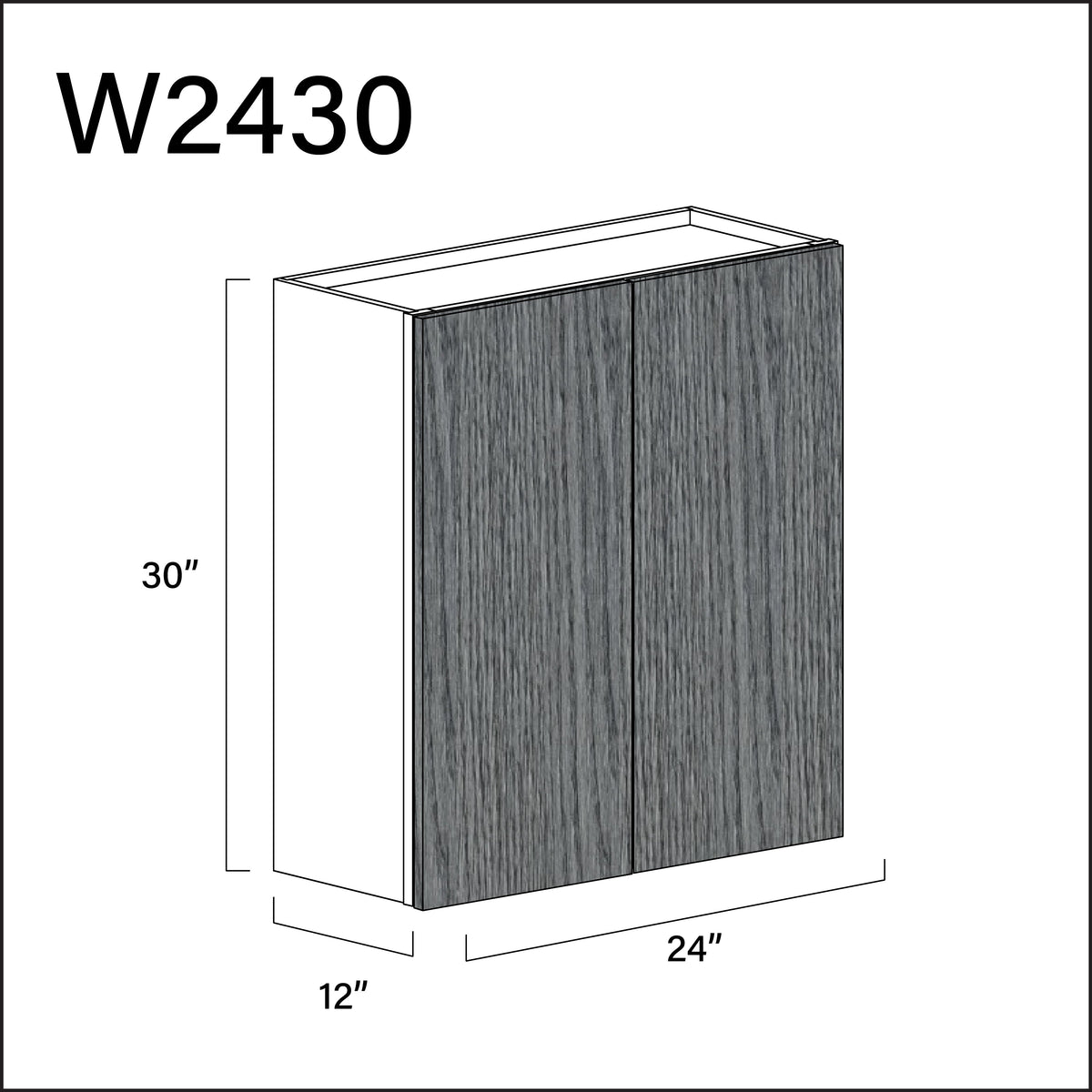 Textured Gray Frameless Double Door Wall Cabinet - 24" W x 30" H x 12" D
