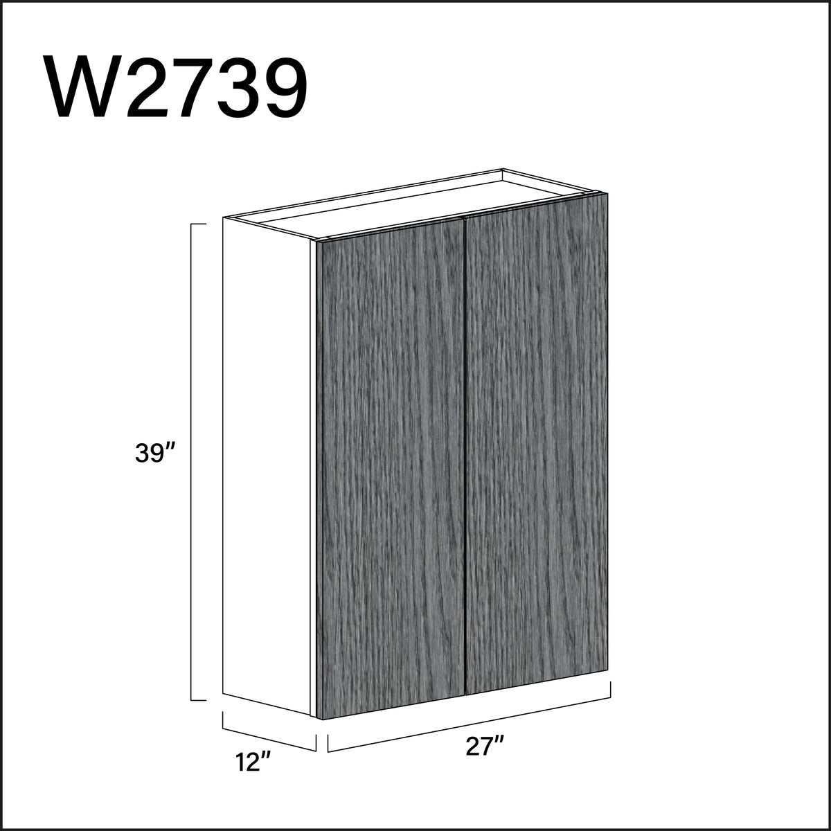 Textured Gray Frameless Double Door Wall Cabinet - 27" W x 39" H x 12" D