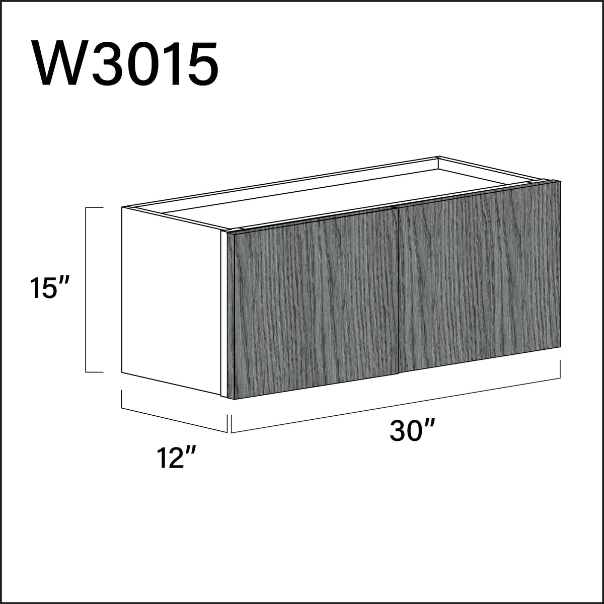 Textured Gray Frameless Double Door Wall Cabinet - 30" W x 15" H x 12" D