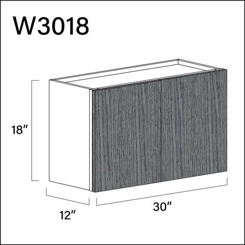 Textured Gray Frameless Double Door Wall Cabinet - 30" W x 18" H x 12" D