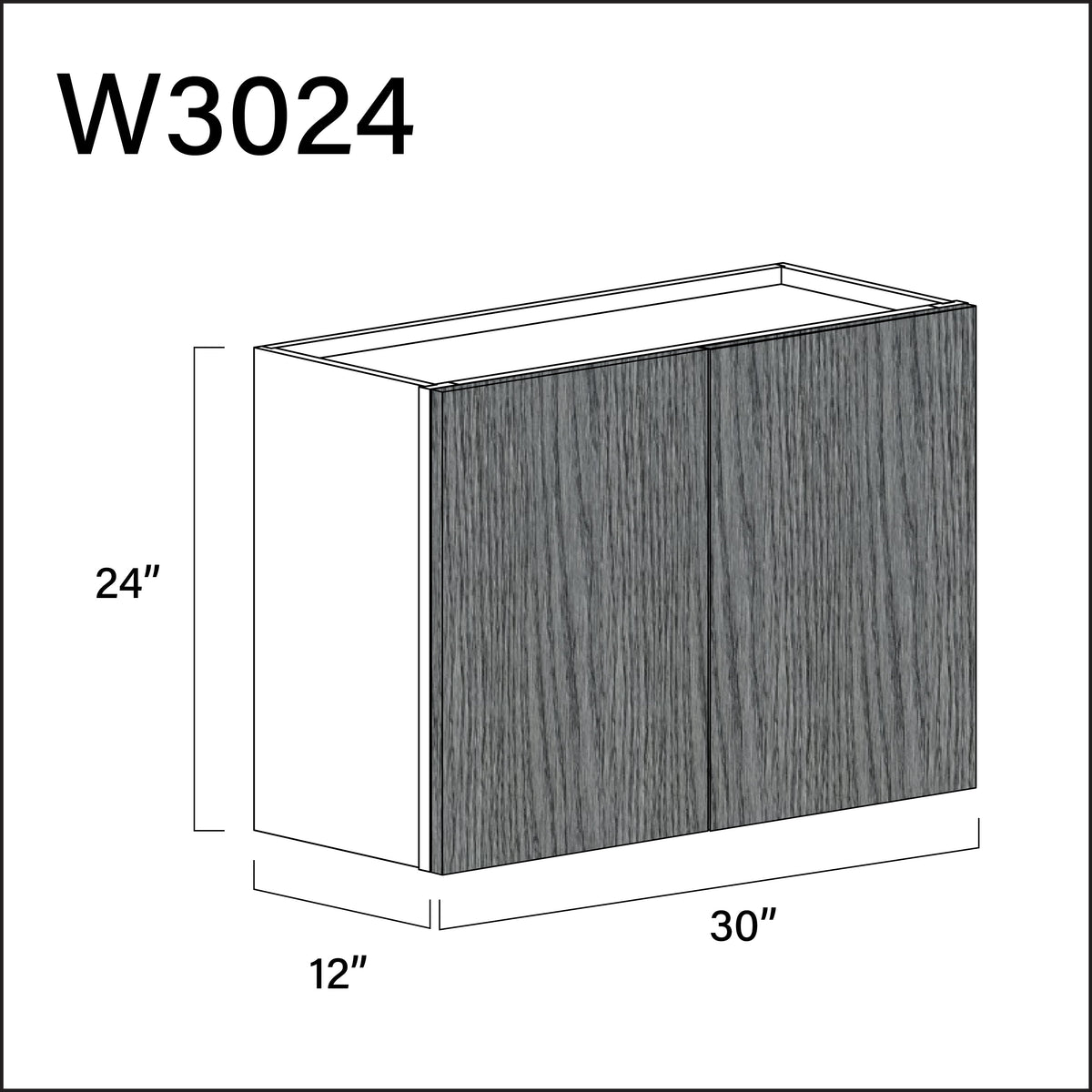 Textured Gray Frameless Double Door Wall Cabinet - 30" W x 24" H x 12" D