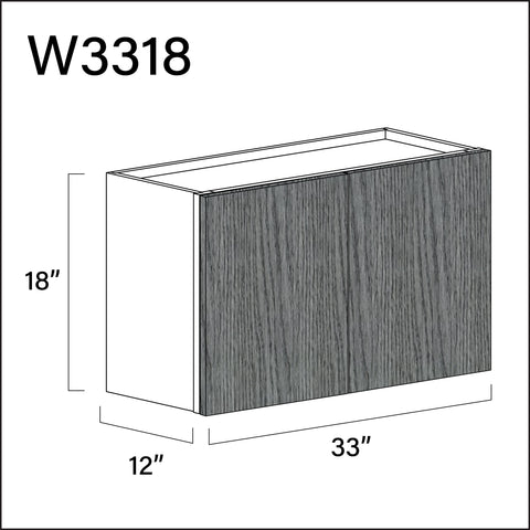 Textured Gray Frameless Double Door Wall Cabinet - 33" W x 18" H x 12" D