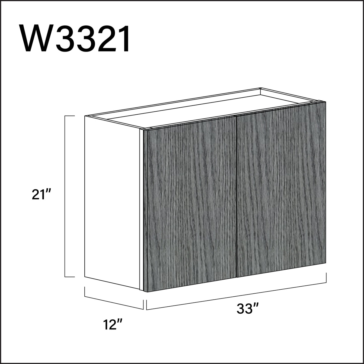 Textured Gray Frameless Double Door Wall Cabinet - 33" W x 21" H x 12" D