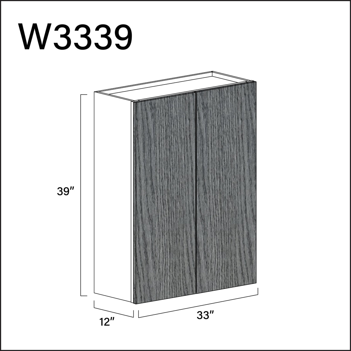 Textured Gray Frameless Double Door Wall Cabinet - 33" W x 39" H x 12" D