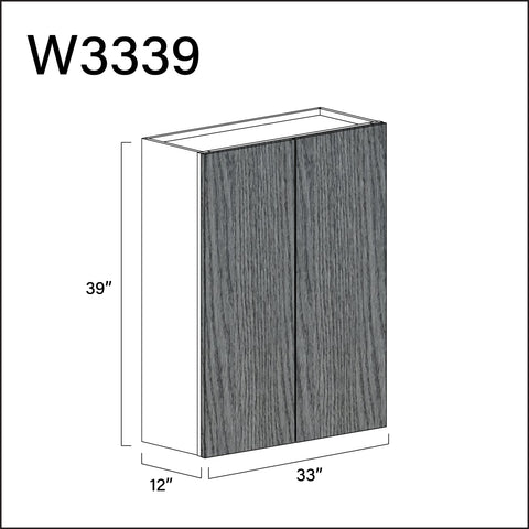 Textured Gray Frameless Double Door Wall Cabinet - 33" W x 39" H x 12" D