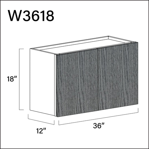 Textured Gray Frameless Double Door Wall Cabinet - 36" W x 18" H x 12" D