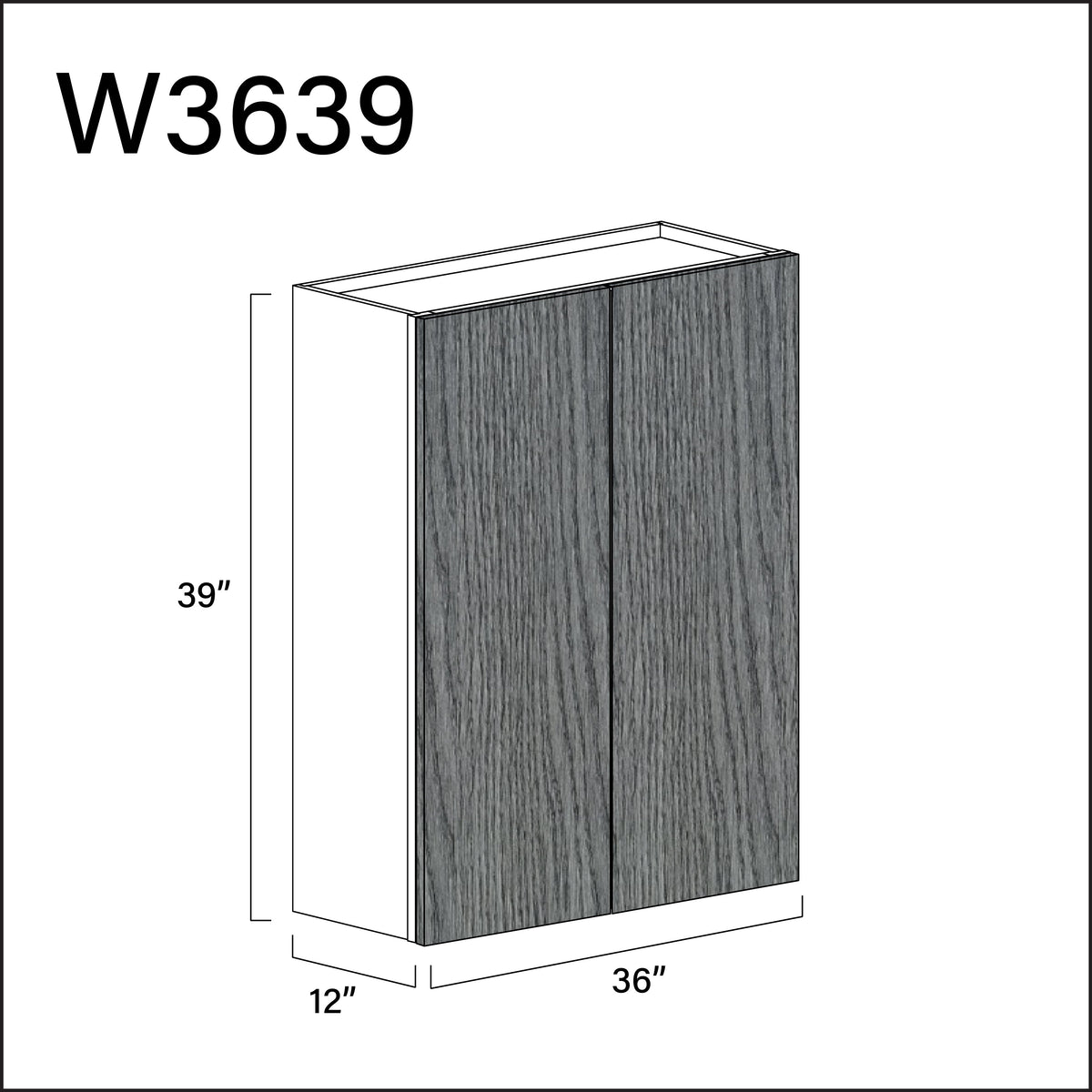 Textured Gray Frameless Double Door Wall Cabinet - 36" W x 39" H x 12" D