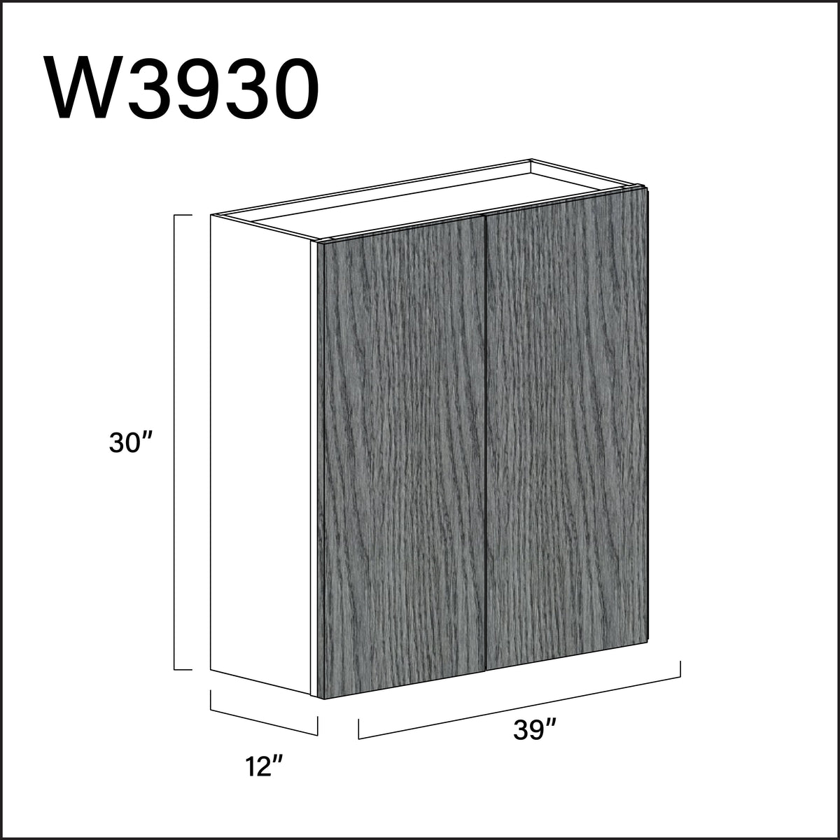 Textured Gray Frameless Double Door Wall Cabinet - 39" W x 30" H x 12" D