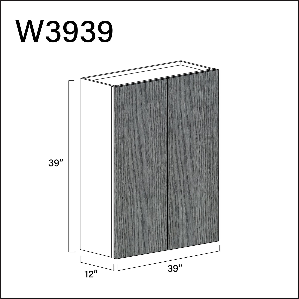 Textured Gray Frameless Double Door Wall Cabinet - 39" W x 39" H x 12" D