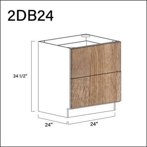 Textured Oak Frameless 2 Drawer Kitchen Base Cabinet - 24" W x 34.5" H x 24" D