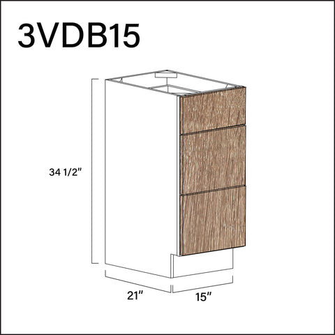 Textured Oak Frameless Vanity 3-Drawer Storage Cabinet - 15" W x 34.5" H x 21" D