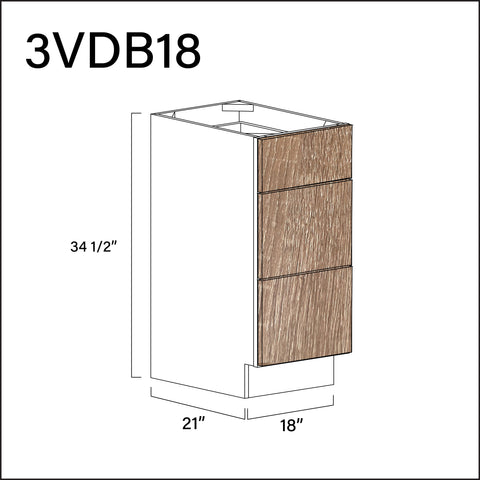 Textured Oak Frameless Vanity 3-Drawer Storage Cabinet - 18" W x 34.5" H x 21" D